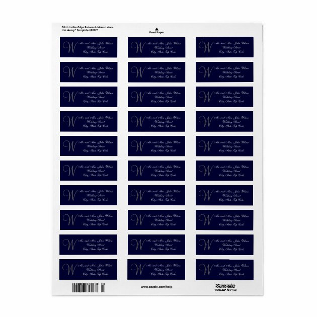 Elegant Navy Blue Gray Monogram Wedding Invitation Label