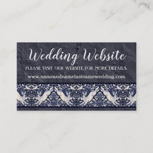 Elegant Navy Blue Gray Rabbit Wedding Website Enclosure Card