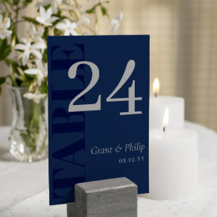 Elegant Navy Blue Gray Typography Table Number