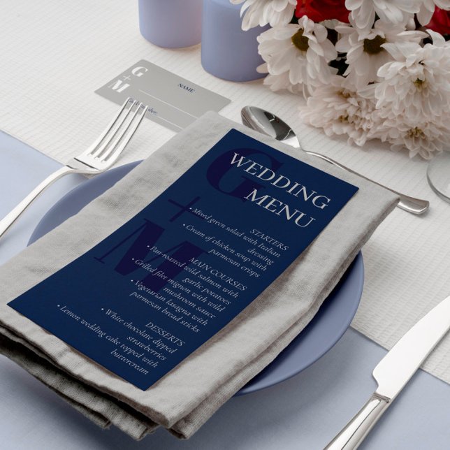 Elegant Navy Blue Gray Typography Wedding Menu (Creator Uploaded)