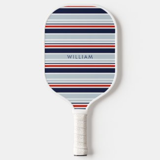 Elegant Navy Blue & Grey Coastal Stripes Custom