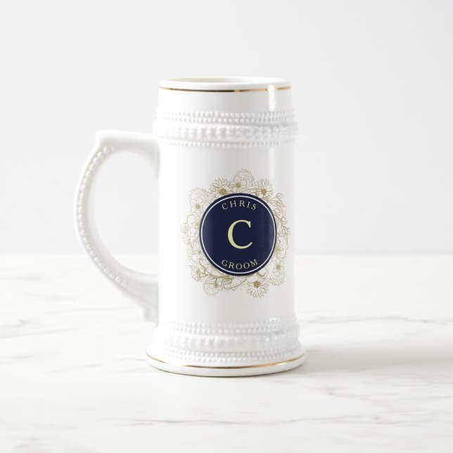 Elegant Navy Blue Groom Beer Stein (Left)