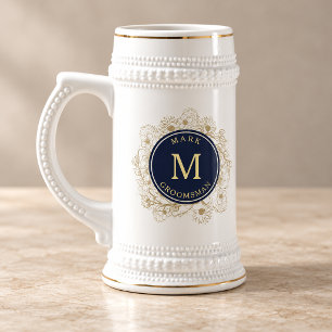 Elegant Navy Blue Groomsmen Beer Stein