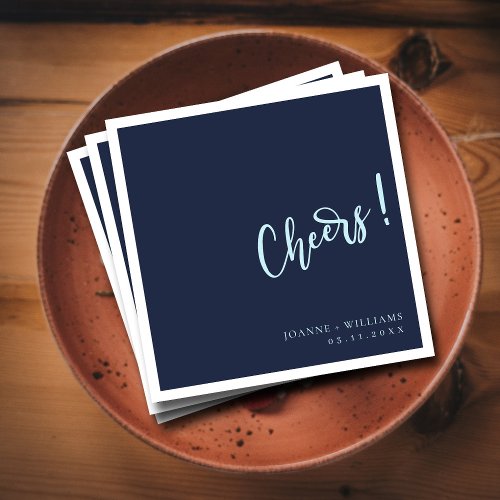 Elegant Navy Blue Hand Lettering Cheers Wedding  Napkins