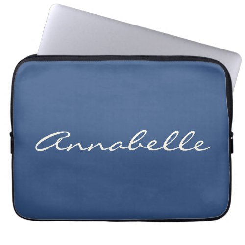 Elegant Navy Blue Handwritten Script Name Custom Laptop Sleeve