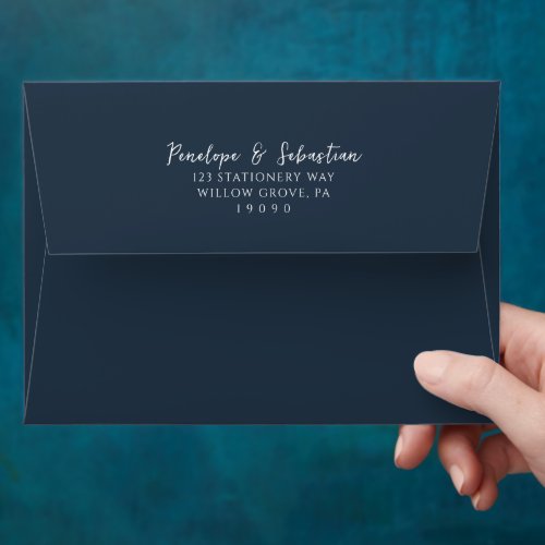 Elegant Navy Blue Handwritten Script Wedding Envelope