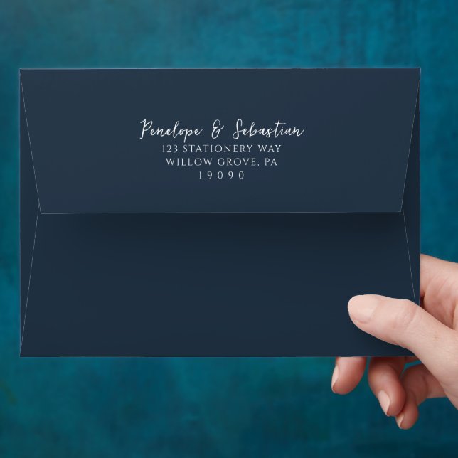 Elegant Navy Blue Handwritten Script Wedding Envelope (Hand)