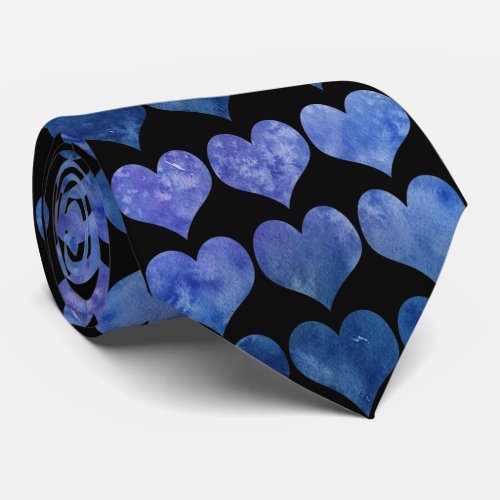 Elegant Navy Blue Heart Pattern  Neck Tie