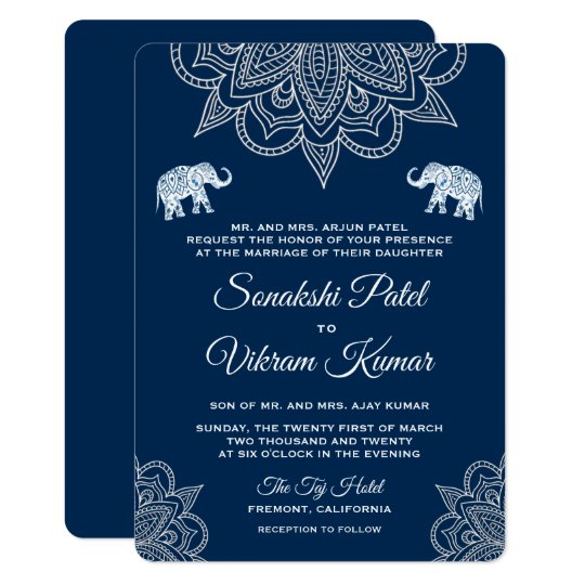 Elegant Navy Blue Henna Indian Wedding Invitation Elegant Navy Blue Henna Indian Wedding Invitation