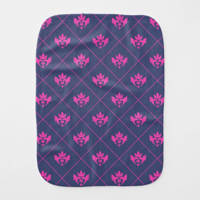Elegant Navy Blue Hot Pink Ornament Pattern Burp Cloth (Front)