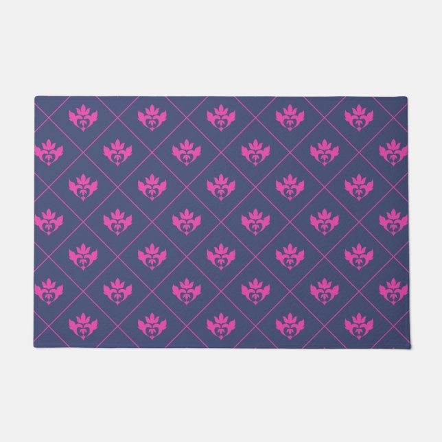 Elegant Navy Blue Hot Pink Ornament Pattern Doormat (Front)