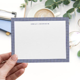Elegant Navy Blue Houndstooth Monogram Note Card