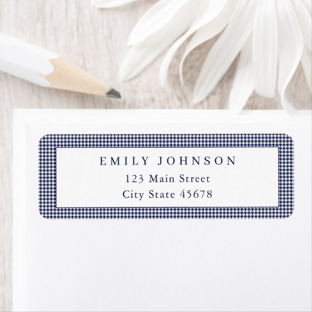 Elegant Navy Blue Houndstooth Return Address Label (Insitu)