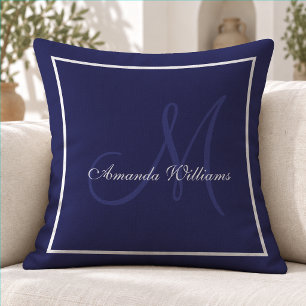 Elegant Navy Blue Initial Family Monogram Throw Pillow