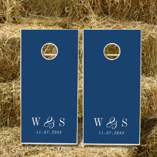 Elegant navy blue initial wedding Cornhole Set