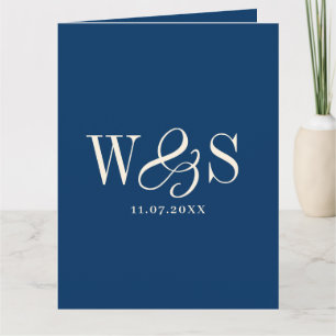 Elegant navy blue initial wedding couples card