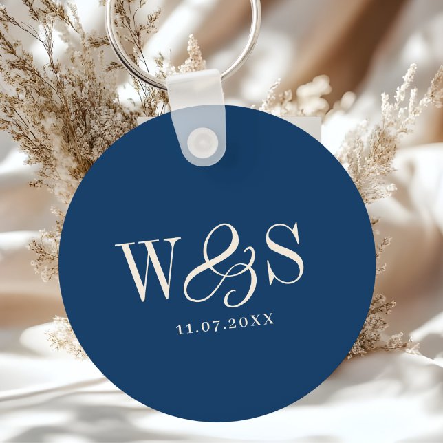 Elegant navy blue initial wedding couples keychain (Creator Uploaded)