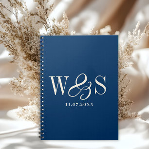 Elegant navy blue initial wedding couples notebook