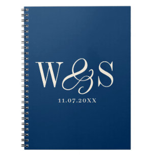 Elegant navy blue initial wedding couples notebook