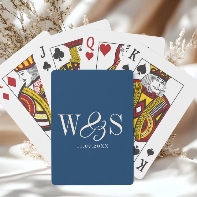 Elegant navy blue initial wedding couples poker cards (Creator Uploaded)