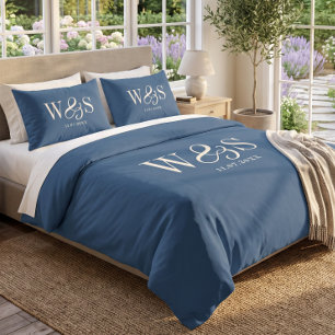Elegant navy blue initial wedding Duvet Cover