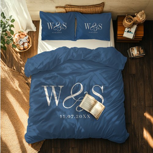 Elegant navy blue initial wedding Duvet Cover