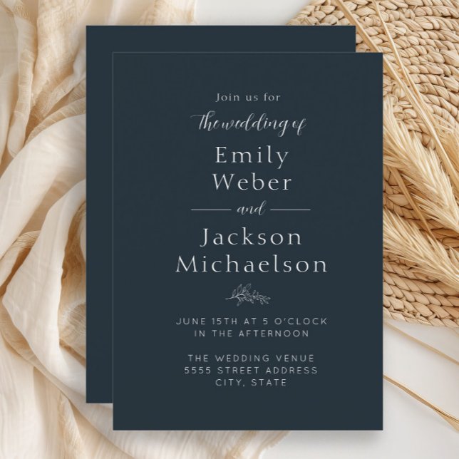 Elegant Navy Blue  Invitation (Navy blue and white wedding invitation)