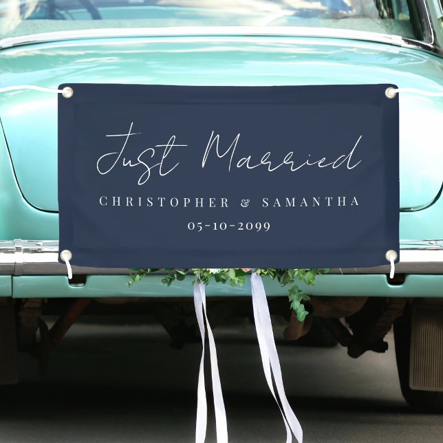 Elegant Navy Blue Just Married Wedding Car Banner (Elegant Navy Blue Just Married Wedding Car Banner
)