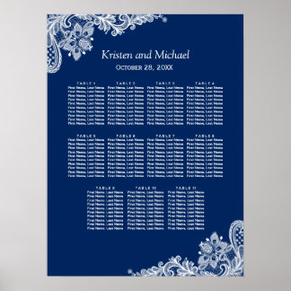 Elegant Navy Blue Lace Wedding Seating Chart Poster