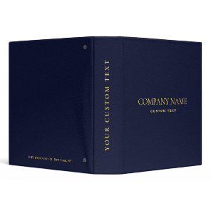 Elegant Navy Blue Leather Look Gold corporate  3 Ring Binder