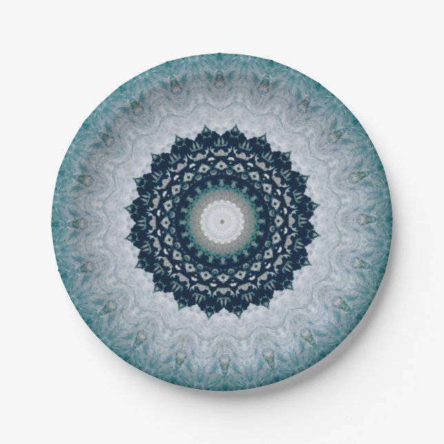 Elegant Navy Blue Mandala    Paper Plates (Front)
