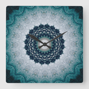 Elegant Navy Blue Mandala Square Wall Clock