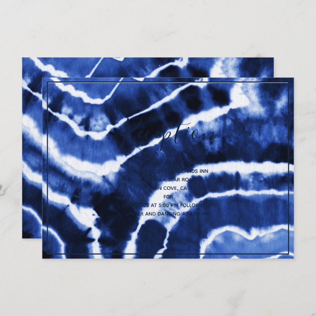 Elegant Navy Blue Marble Tie Dye Wedding Reception Enclosure Card (Front/Back)