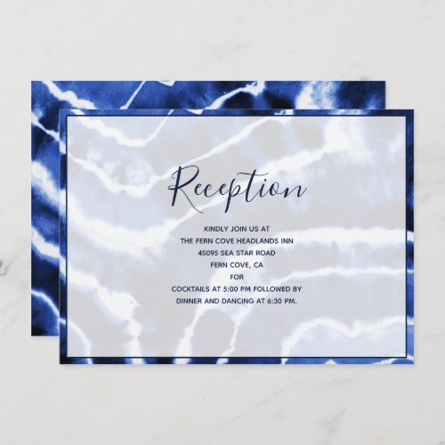Elegant Navy Blue Marble Tie Dye Wedding Reception Enclosure Card