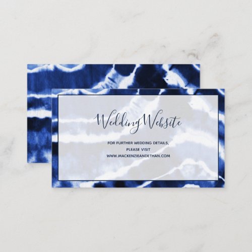 Elegant Navy Blue Marble Tie Dye Wedding Website Enclosure Card
