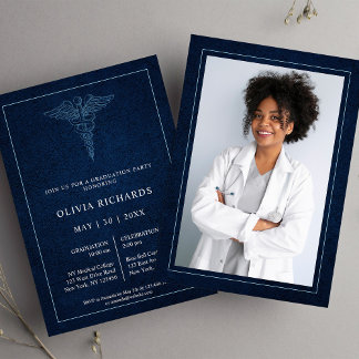Elegant Navy Blue Medical School Graduation Invitation