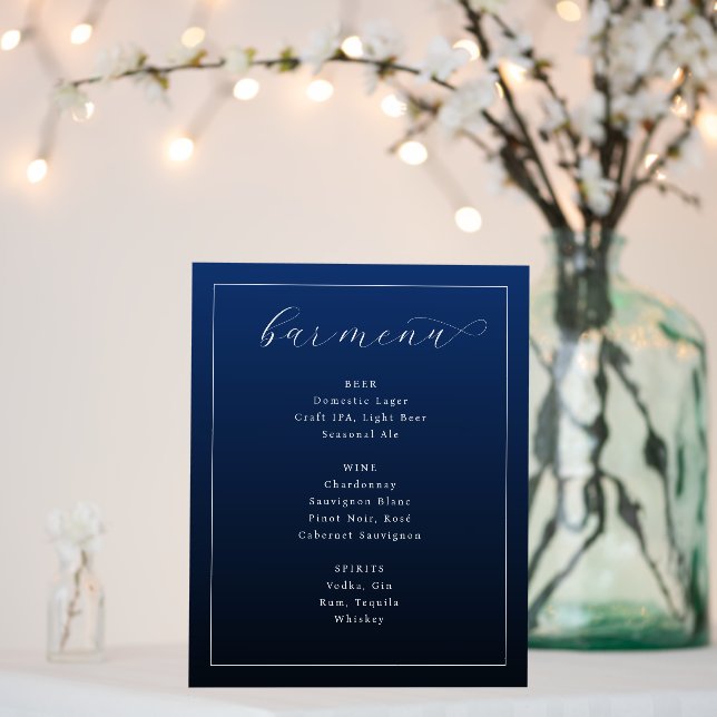 Elegant Navy Blue Menu Card Foam Board (In Situ (Wedding))