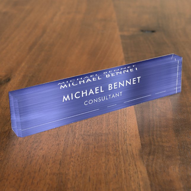 Elegant Navy Blue Metallic Professional Business Desk Name Plate (Side)