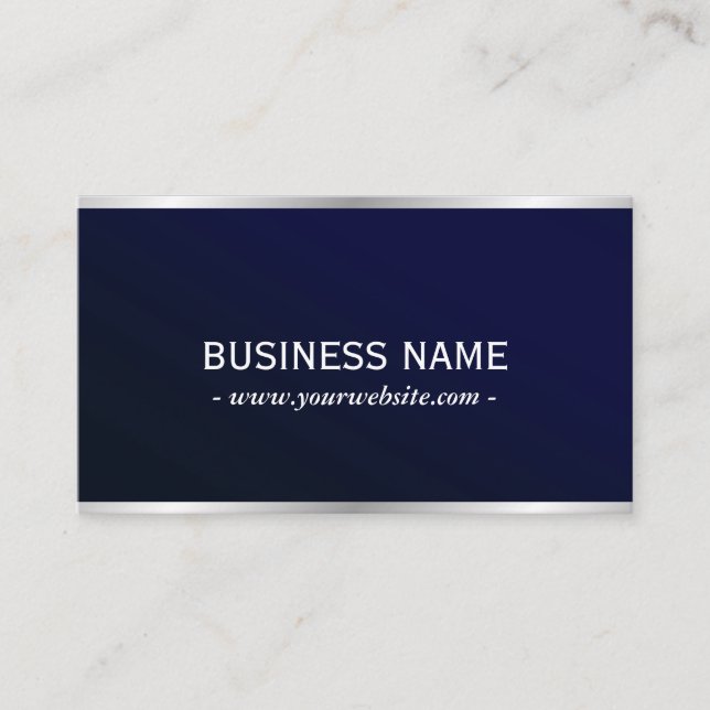 Elegant Navy Blue Metallic Professional QR Code Business Card (Front)