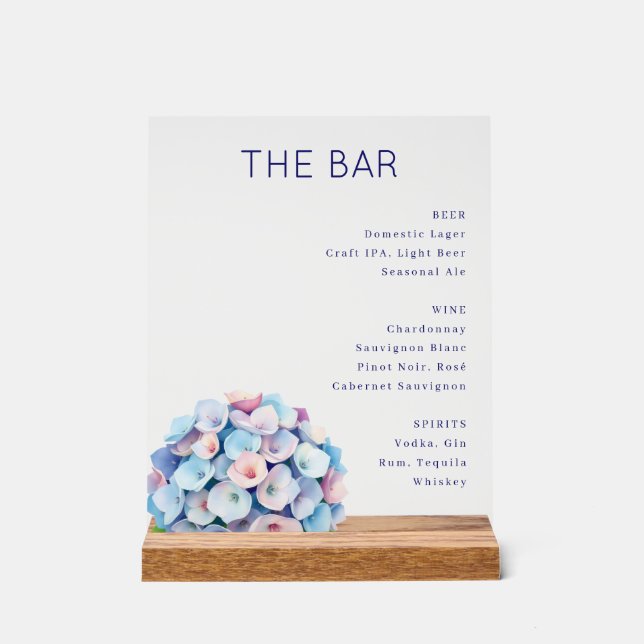 Elegant Navy Blue Minimalist Bar Menu Acrylic Sign (Front)