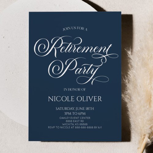 Elegant Navy Blue Minimalist Retirement Party