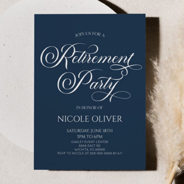 Elegant Navy Blue Minimalist Retirement Party Invitation (Creator Uploaded)
