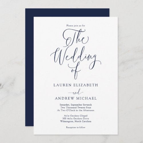 Elegant Navy Blue Minimalist Wedding Invitation