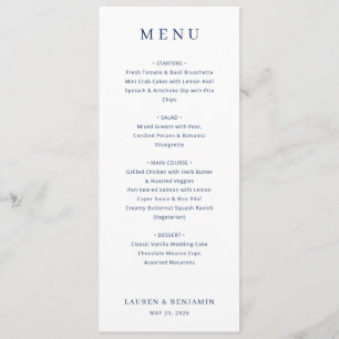 Elegant Navy Blue Minimalist Wedding Menu
