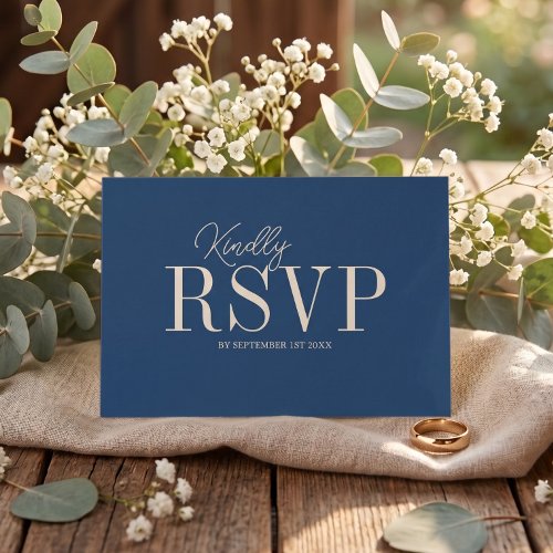 Elegant Navy Blue Minimalist Wedding RSVP Card