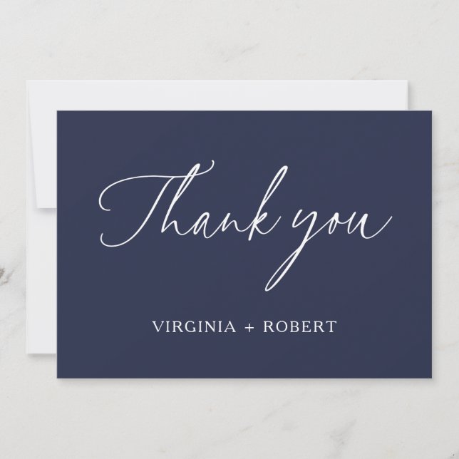Elegant Navy Blue | Minimalist Wedding Thank You Card (Front)