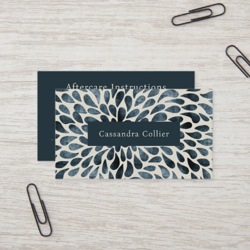 Elegant Navy Blue Modern Aftercare Instructions Business Card