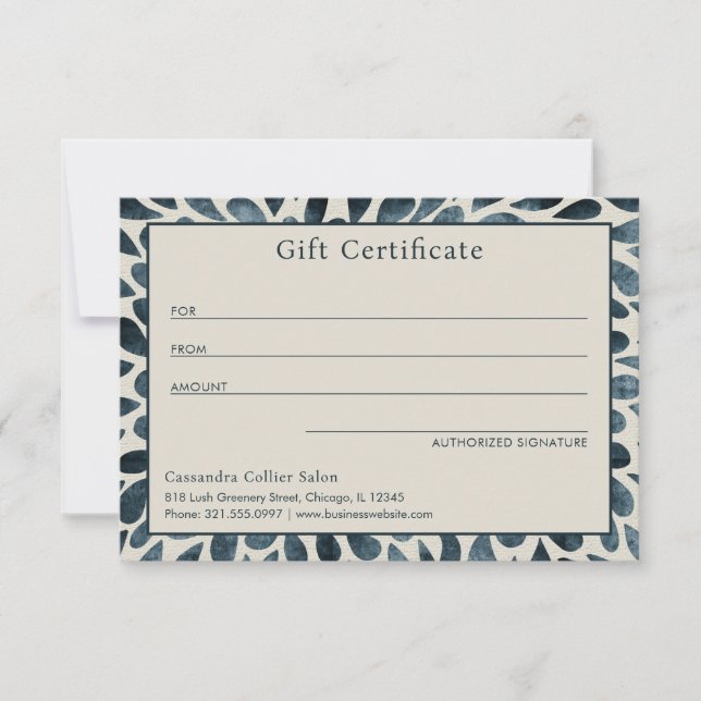 Elegant Navy Blue Modern Gift Certificate (Front)
