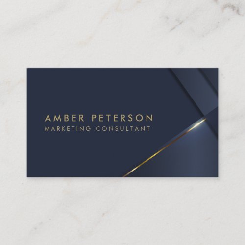 Elegant Navy Blue  Modern Gold Line Professional Business Card