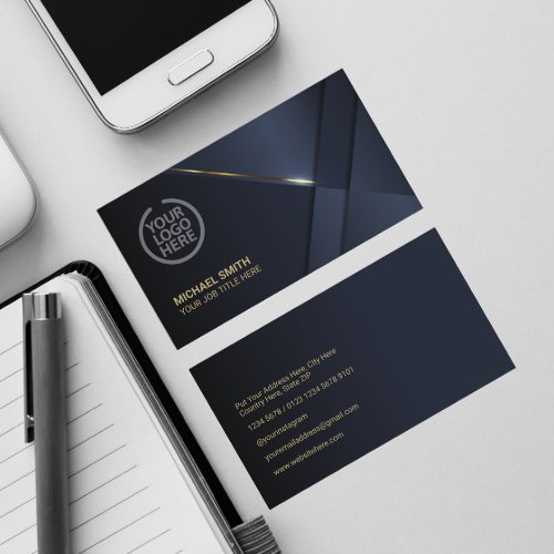 Elegant Navy Blue Modern Gold Line Professional Business Card